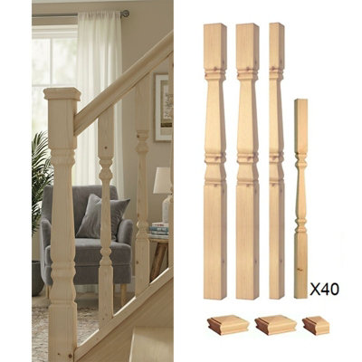 Solid Pine Newel Post Provincial 90mm And 41mm Spindle Kit Uk Manufactured Traditional Products Ltd from B&Q