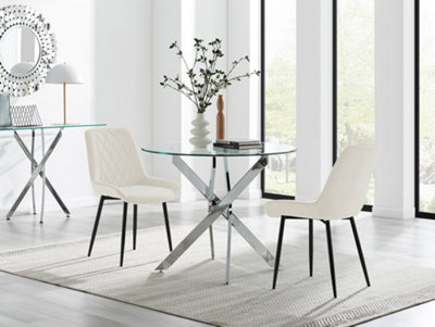 Furniturebox Cream/Black Uk Novara Round Dining Table And 2 Pesaro Leg Chairs 100Cm