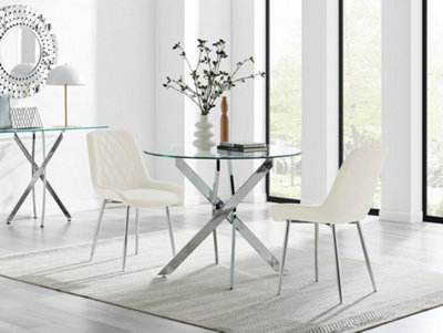 Furniturebox Uk Novara 100Cm Round  Dining Table And 2 Cream Pesaro Silver Leg Chairs from B&Q
