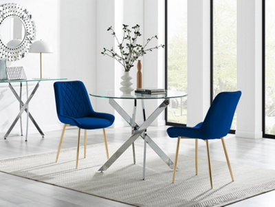 B&Q -  Uk Novara 100Cm Round  Dining Table And 2 Navy Pesaro Gold Leg Chairs