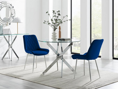 B&Q -  Uk Novara 100Cm Round  Dining Table And 2 Navy Pesaro Silver Leg Chairs