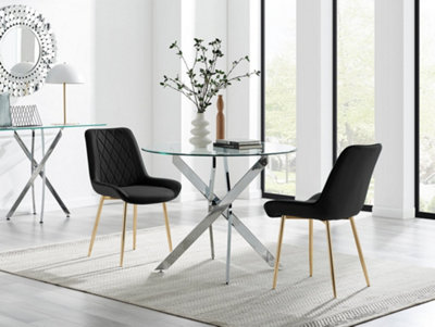 B&Q -  Uk Novara 100Cm Round  Dining Table And 2 Black Pesaro Gold Leg Chairs