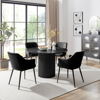 Furniturebox Uk Penrose Round Dining Table & 4 Calla Faux Leather Chairs Black