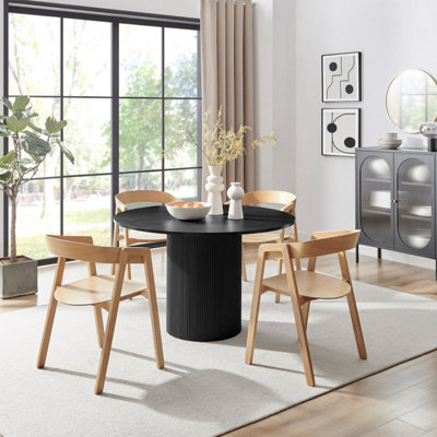 Furniturebox Uk Penrose Black Round Dining Table & 4 Oak Masa Chairs from B&Q