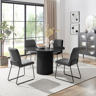 Furniturebox Uk Penrose Black Round Dining Table & 4 Dark Grey Halle Chairs from B&Q