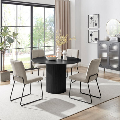 Furniturebox Uk Penrose Black Round Dining Table & 4 Light Grey Halle Chairs from B&Q