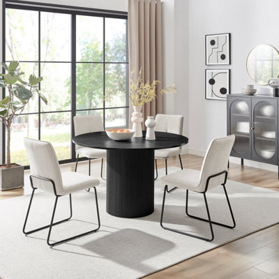 Furniturebox Uk Penrose Black Round Dining Table & 4 Taupe Halle Chairs from B&Q