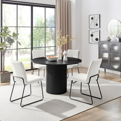 B&Q -  Uk Penrose Black Round Dining Table & 4 Cream Halle Chairs