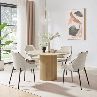 B&Q -  Uk Penrose Oak Effect Round Dining Table & 4 Cream Beaumont Chairs