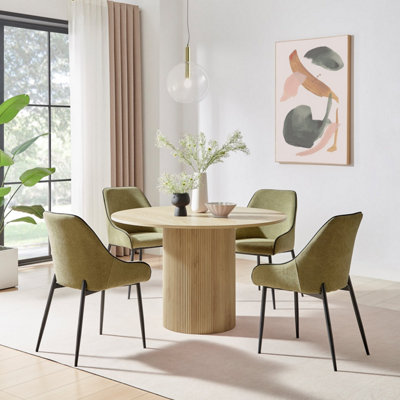 Furniturebox Uk Penrose Oak Effect Round Dining Table & 4 Sage Beaumont Chairs Grain/Black