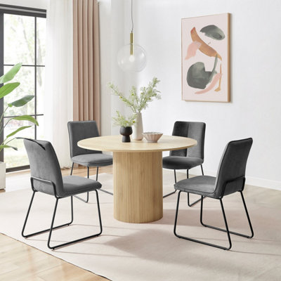 Furniturebox Uk Penrose Oak Effect Round Dining Table & 4 Dark Grey Halle Chairs from B&Q