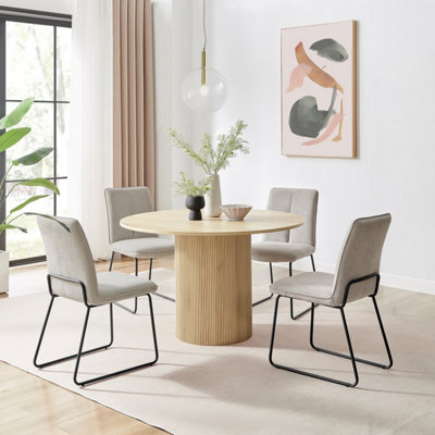 Furniturebox Uk Penrose Oak Effect Round Dining Table & 4 Light Grey Halle Chairs from B&Q