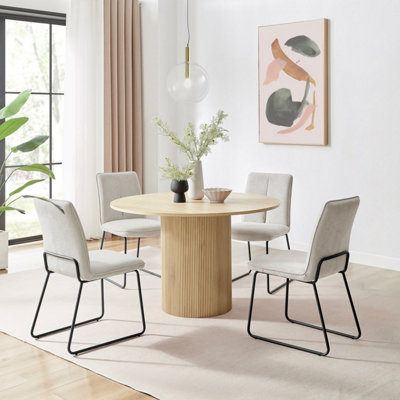 Furniturebox Uk Penrose Oak Effect Round Dining Table & 4 Taupe Halle Chairs from B&Q