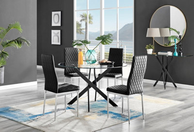 Furniturebox Uk Novara Black Leg 120Cm Round Glass Dining Table & 4 Black Velvet Milan Chairs from B&Q