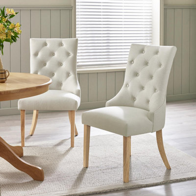 B&Q -  Set Of 2 Dining ChairsBelgravia Premium Dining ChairsCream Fabric Oak Leg Dining ChairsKitchen Dining Room Chairs