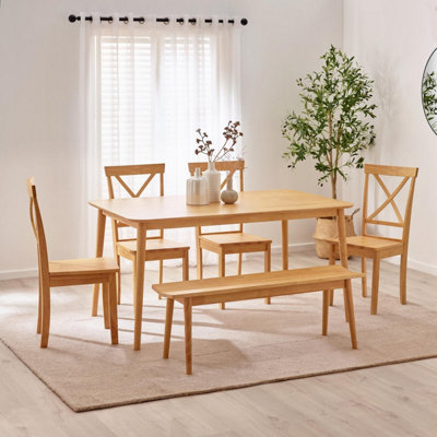 B&Q -  Uk Lynton Large Oak Effect Wooden Dining Table With 4 Millford Chairs & Bench