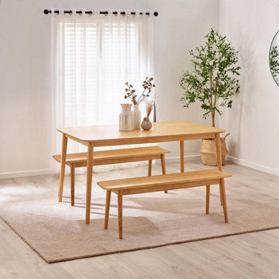 B&Q -  Uk Lynton Large Oak Effect Wooden Dining Table & 2 Benches