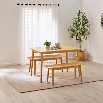 Furniturebox Light Uk Lynton Oak Effect Wooden Dining Table & 2 Benches Small