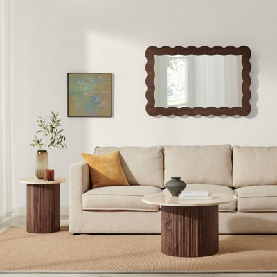 Furniturebox Uk Penrose Round Walnut & Cream Marble Effect Coffee Table