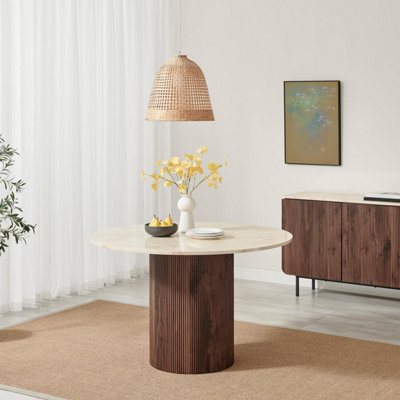 B&Q -  Penrose Round Walnut & Marble Effect Slatted 46 Seater Dining TableRound Dining Table6 Seater Dining Table