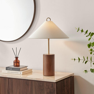 B&Q -  Uk Theo White & Wood Table Lamp
