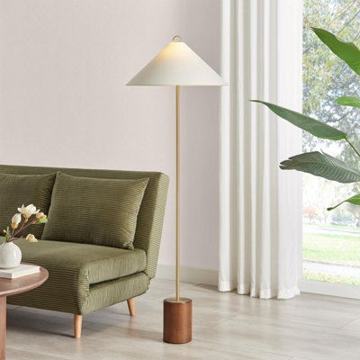 B&Q -  Uk Theo White & Wood Standing Floor Lamp