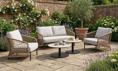 B&Q -  Norfolk Collection Peakdale Open Weave Sofa Set With Double Coffee Tables