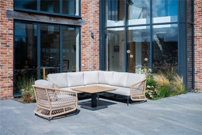 B&Q -  Norfolk Collection Peakdale Open Weave Mini Corner With Armchair And Height Adjust Table
