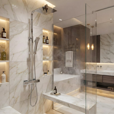  - Chorme Square Exposed Thermostatic Shower Set Shower Head And Handheld Wras Approved