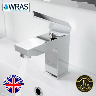  - Solo Chrome Basin Mixer Square Tap With Click Clack Waste