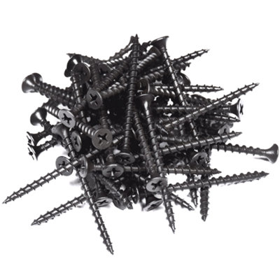 DIYUK Wood Screws Length: 25mm ( Pack Of: 100 ) Premium Black Phosphate Coated Coarse Thread Self-Tapping DrywallPlasterboard from B&Q