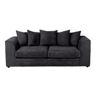 SquareBoxx Lennox Black Jumbo Cord Sofa 3 Seater from B&Q