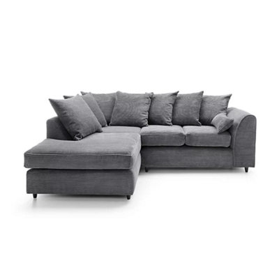SquareBoxx Lennox Jumbo Cord Corner Sofa Left Hand Facing Chaise Grey from B&Q