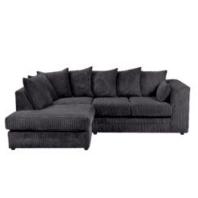 SquareBoxx Lennox Jumbo Cord Corner Sofa Left Hand Facing Chaise Black from B&Q
