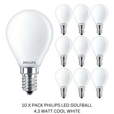 10 X Philips Golfball Light Bulb G45 Led 4.3W 470Lm E14 Ses E14 Cool White 4000K from B&Q
