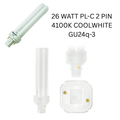 26 Watt Pl-C 2 Pin Gu24Q-3 Compact Fluorescent Lamp Cfl 4100K Cool White Long Life 10,000 Hours from B&Q