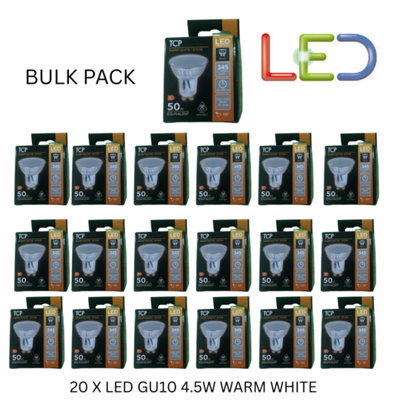 B&Q - 20 X  Gu10 Led 4.5W Warm White Lamp Downlight Spotlight Light Bulb 2700K