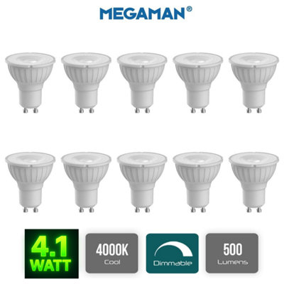 10 X Megaman 4.1W Gu10 Led Light Bulb 4000K 36Deg Dimmable 500 Lumens Bright from B&Q