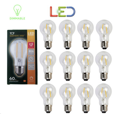 12 X Tcp Led Filament 8W Es Light Bulb Lamp Gls Warm White Dimmable 806 Lumens