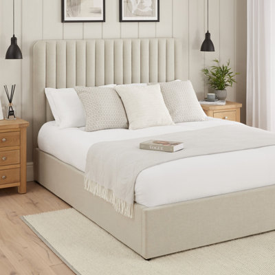 B&Q -  Savoy Fluted 5Ft King Size Storage Ottoman BedNatural Linen Fabric