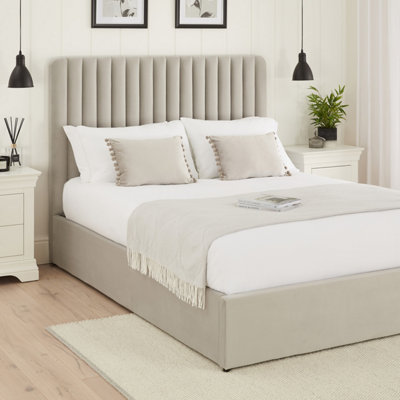 B&Q -  Savoy Fluted 5Ft King Size Storage Ottoman Bed Grey Velvet Fabric