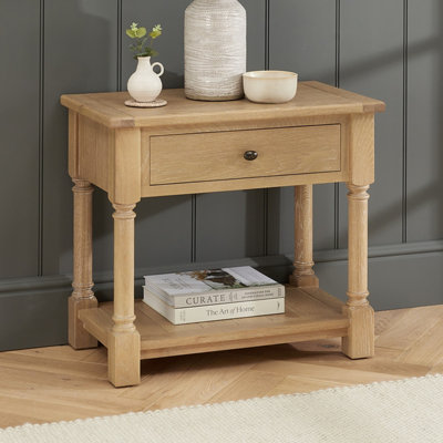 The Furniture Market Classic Whitewash Oak 1 Drawer Wide Bedside Lamp Table from B&Q