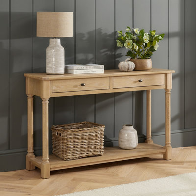 The Furniture Market Classic Whitewash Oak Medium Console Hall Table With 2 Drawers from B&Q
