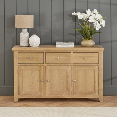 The Furniture Market Cheshire Whitewash Oak Large 3 Drawer 3 Door Sideboard from B&Q