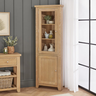 The Furniture Market Cheshire Whitewash Oak Tall Glazed Corner Display Cabinet from B&Q