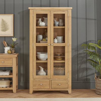 The Furniture Market Cheshire Whitewash Oak Glazed Tall Display Cabinet Unit from B&Q