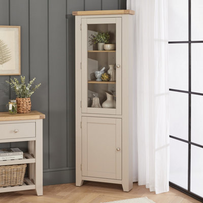 The Furniture Market Cheshire Dove Grey Tall Glazed Corner Cabinet from B&Q