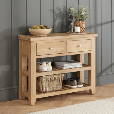The Furniture Market Cheshire Whitewash Oak Small Console Table With Two Drawers from B&Q