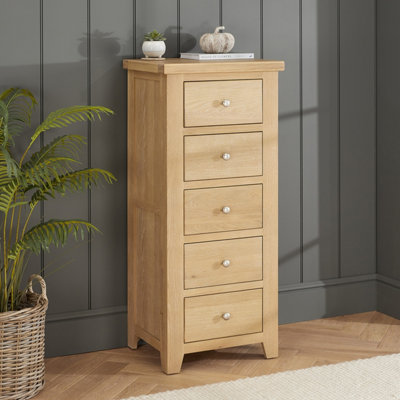 The Furniture Market Cheshire Whitewash Oak 5 Drawer Narrow Tallboy Chest from B&Q