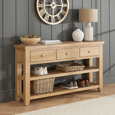 The Furniture Market Cheshire Whitewash Oak Large Console Table With Three Drawers from B&Q